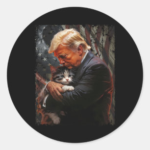 Trump Hugging An Orange Cat 2025 Make Cats Safe Ag Classic Round Sticker