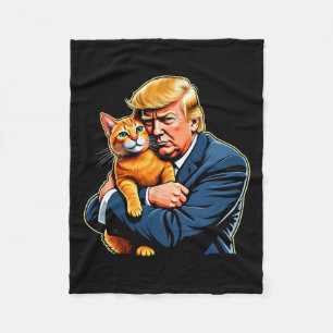 Trump Hugging Orange Cat Funny 2024 Election Meme  Fleece Blanket