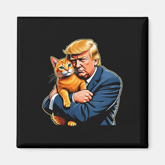 Trump Hugging Orange Cat Funny 2024 Election Meme  Magnet (Front)