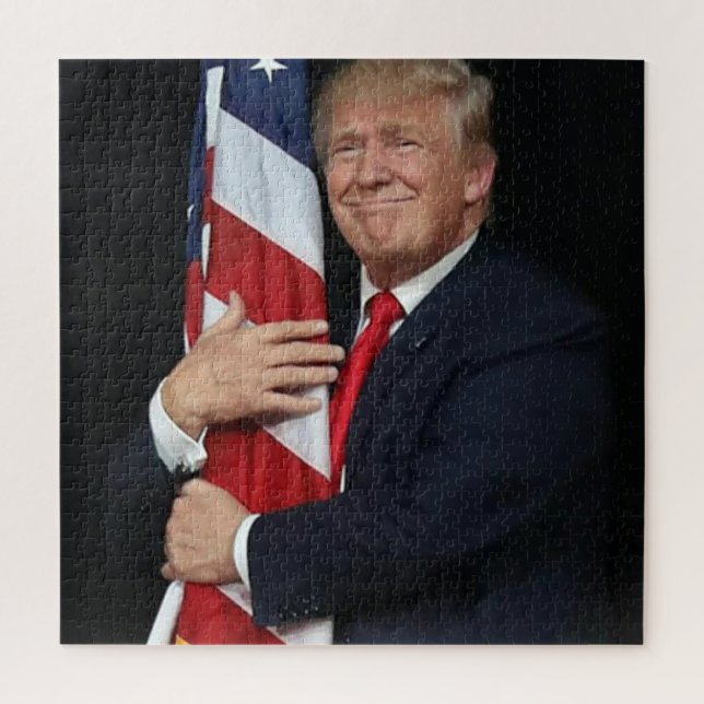 Trump Hugging the American Flag Jigsaw Puzzle (Vertical)