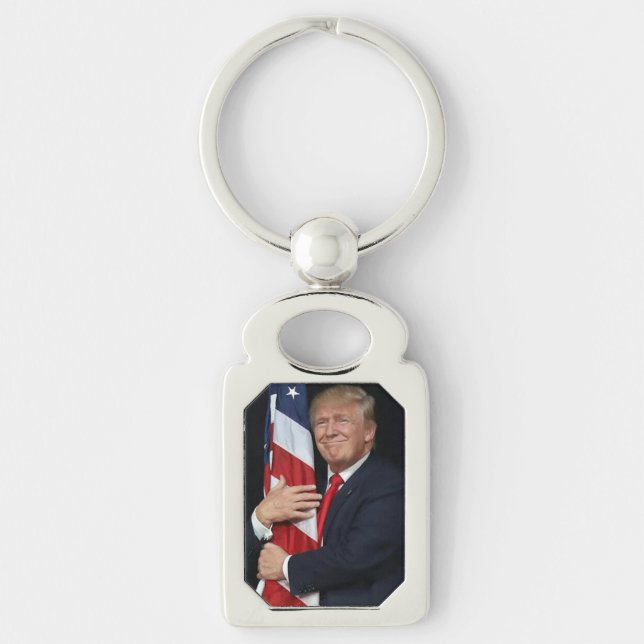 Trump Hugging The Flag Key Ring (Front)