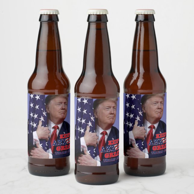 Trump hugging the flag - Trump 2020 Beer Bottle Label (Bottles)