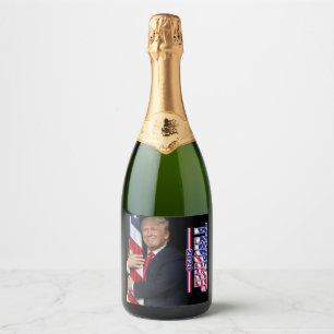 Trump Hugging the USA Flag Sparkling Wine Label