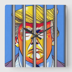 Trump in Jail Acrylic Wall Clock, Square  Clock
