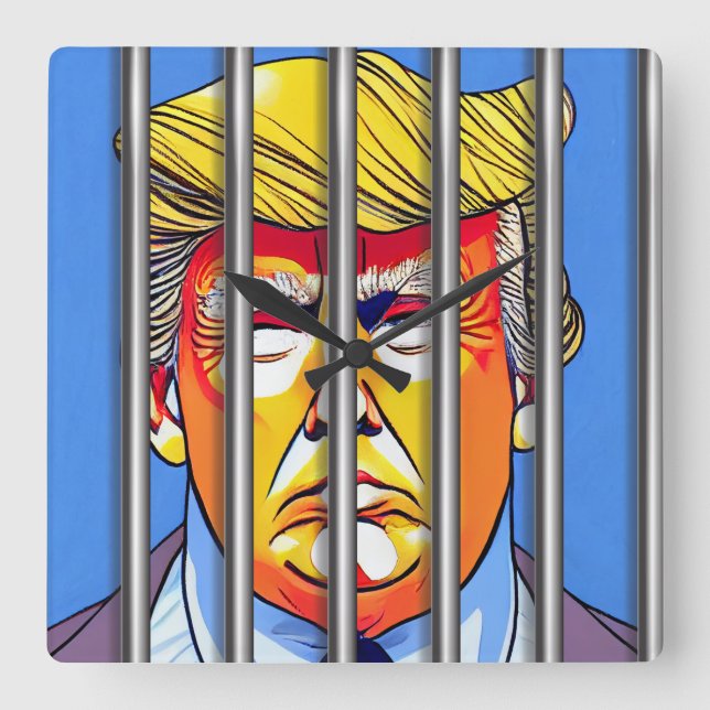 Trump in Jail Acrylic Wall Clock, Square  Clock (Front)