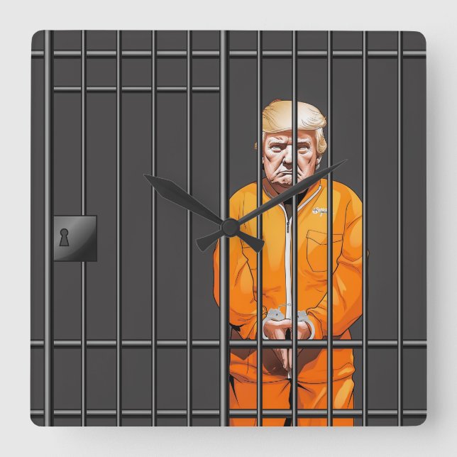 Trump in Jail Acrylic Wall Clock, Square  Clock (Front)