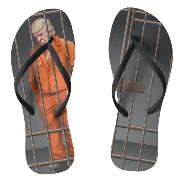 Trump in Jail Adult Flip Flops (Slim Straps)  (Footbed)