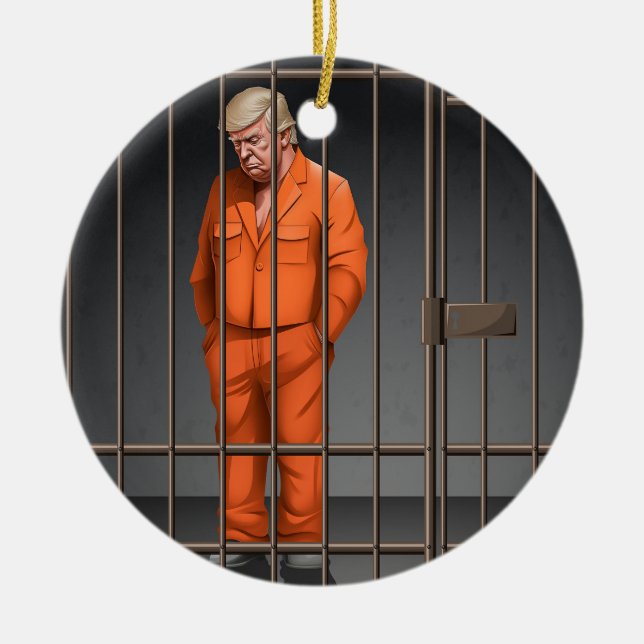Trump in Jail Ceramic Circle Ornament  (Front)