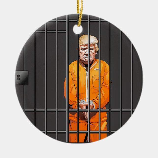 Trump in Jail Ceramic Circle Ornament  (Front)