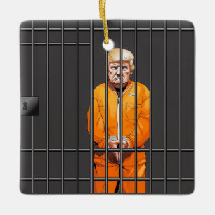 Trump in Jail Ceramic Square Ornament 