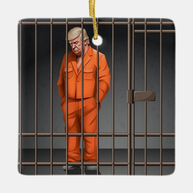 Trump in Jail Ceramic Square Ornament  (Front)