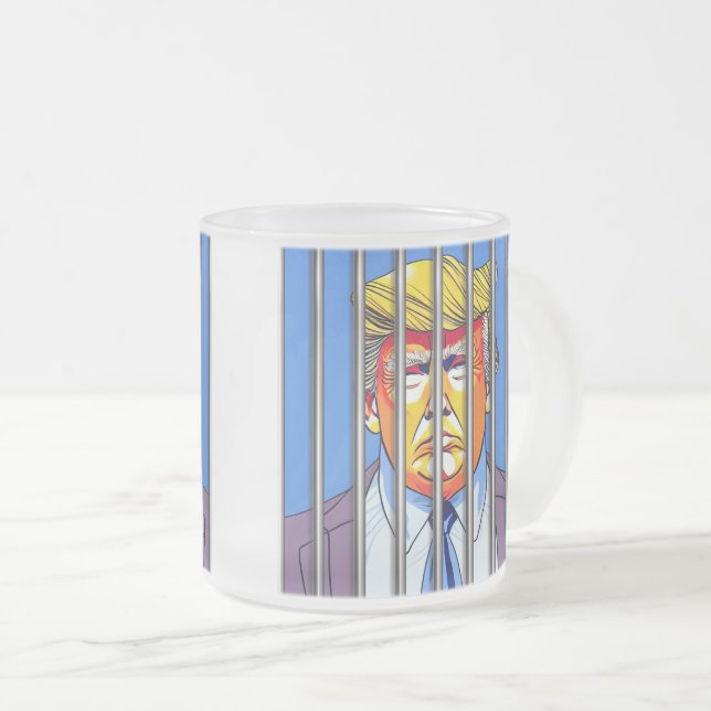 Trump in Jail Frosted Glass Mug, 10 oz  Frosted Glass Coffee Mug (Front Right)