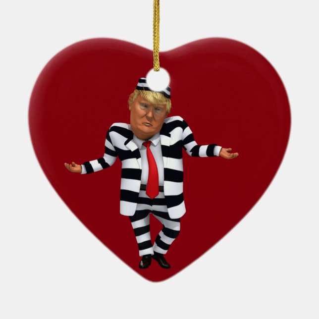 Trump in Prison Wear Ceramic Tree Decoration (Back)