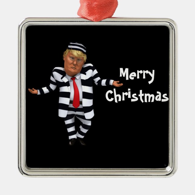 Trump in Prison Wear Metal Tree Decoration (Front)