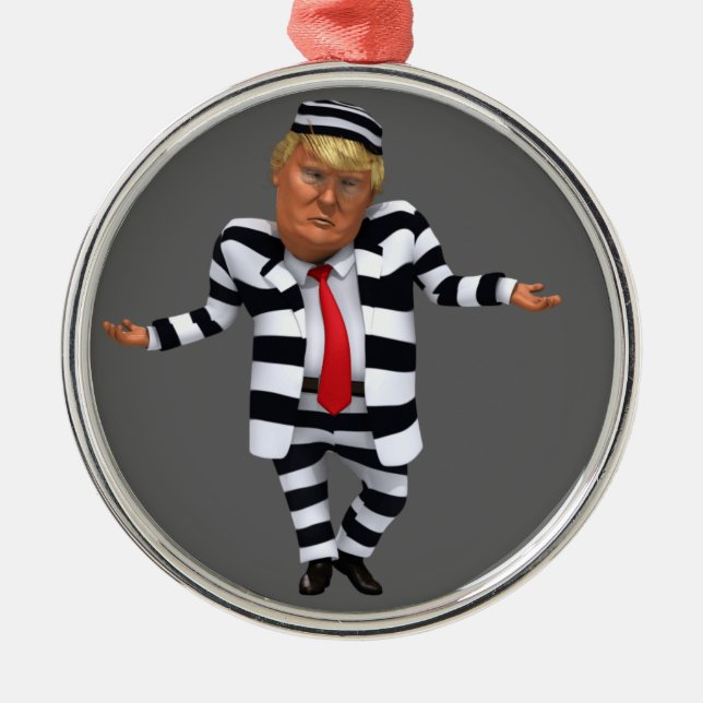 Trump in Prison Wear Metal Tree Decoration (Front)