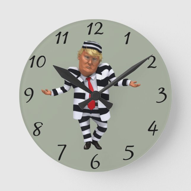 Trump in Prison Wear Round Clock (Front)