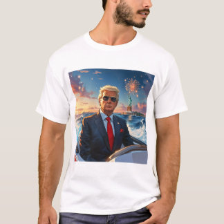 Trump in Speedboat Statue of Liberty Fireworks T-Shirt