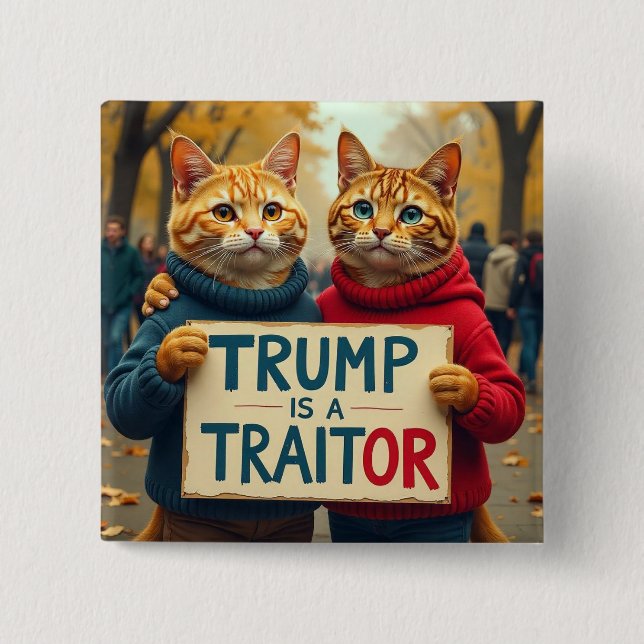 Trump Is A Traitor Cat Button (Front)