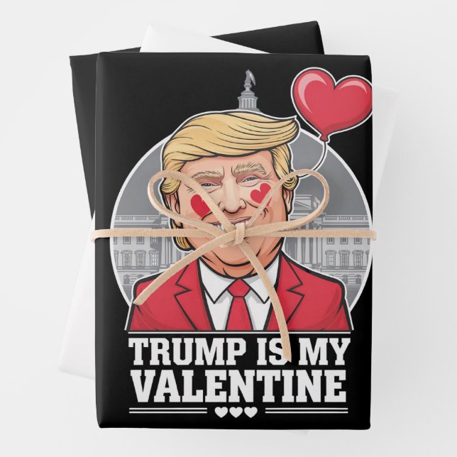 Trump is My Valentine Retro Valentines Day  Wrapping Paper Sheet (In situ)