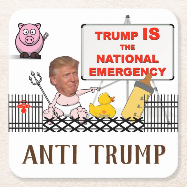 Trump IS the national emergency / Anti Trump, Square Paper Coaster (Front)