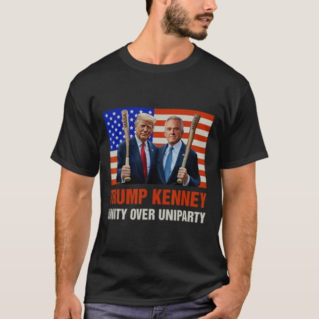 Trump Kennedy Unity Over Uniparty 2024 Funny Elect T-Shirt (Front)
