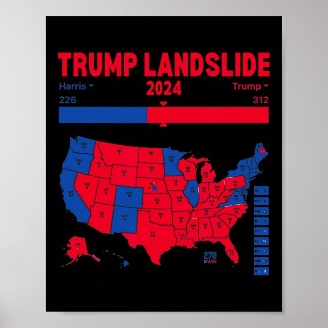 Trump Landslide 2024 Electoral Map 312 Winning Map Poster (Front)