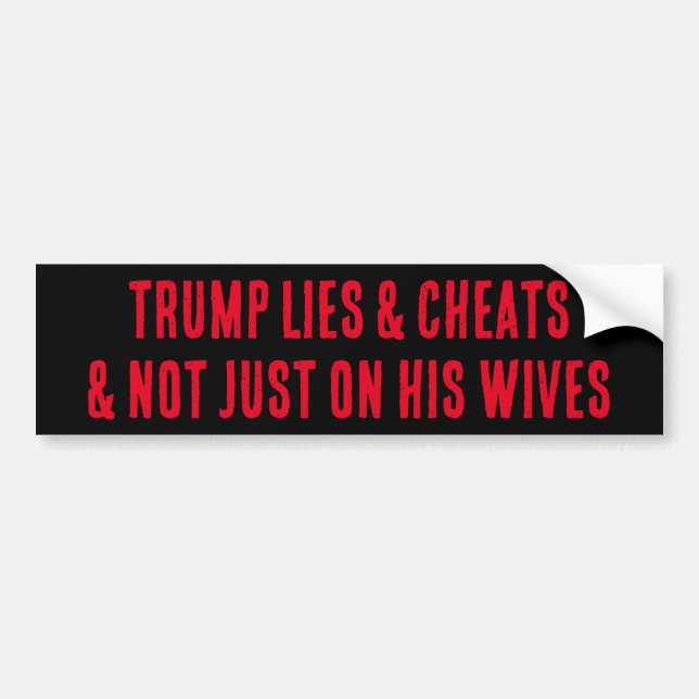 TRUMP LIES & CHEATS & NOT JUST ON HIS WIVES BUMPER STICKER (Front)