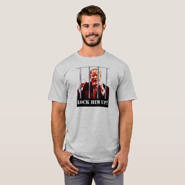 Trump Lock Him Up - grey t-shirt (Front Full)