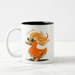 Trump l'oeil Orange wig and glasses Duck  Two-Tone Coffee Mug