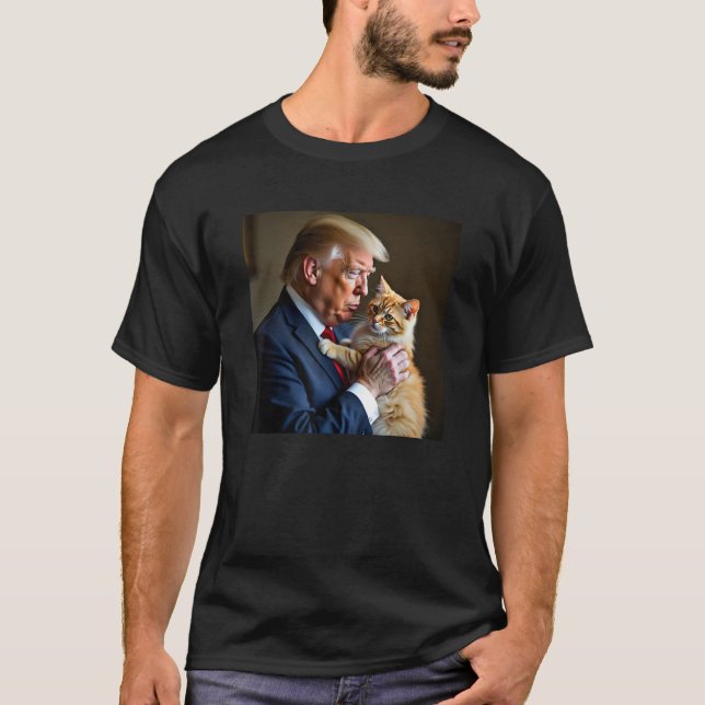 Trump Loves Cats Funny Photo Make Pets Safe Again  T-Shirt (Front)
