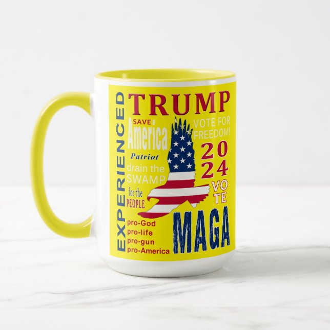 Trump MAGA 2024 Text Collage Yellow Mug (Left)