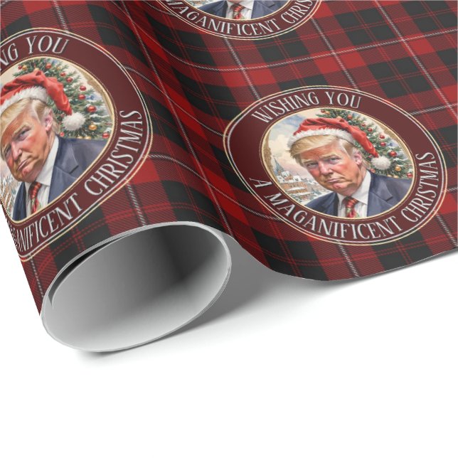 Trump MAGA Christmas Cunningham Tartan Buffalo Wrapping Paper (Roll Corner)