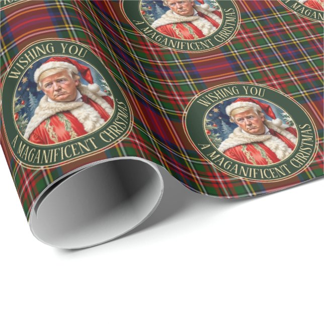 Trump MAGA Christmas Royal Stewart Tartan Plaid Wrapping Paper (Roll Corner)
