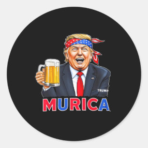 Trump Make 4th Of July Great Again Trump Drinking Classic Round Sticker
