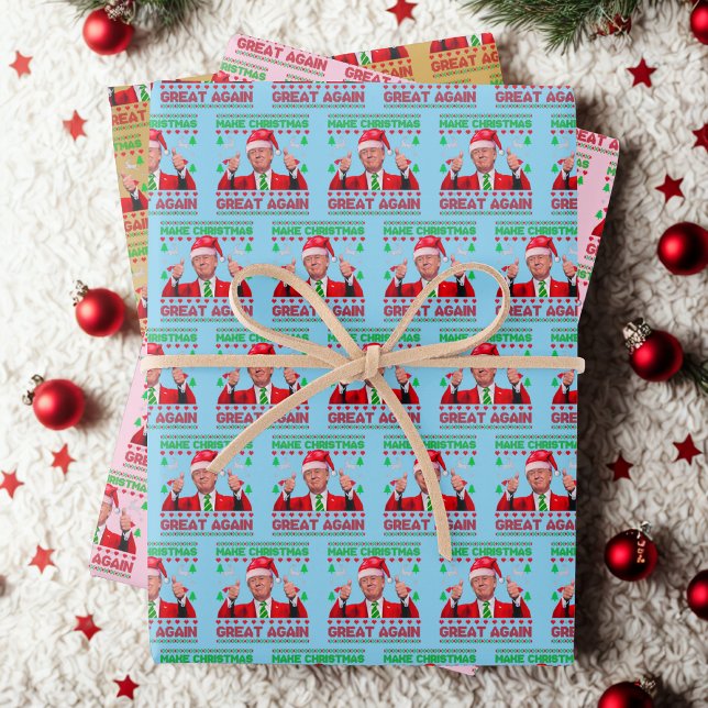 Trump Make Christmas Great Again Gold Blue Pink Wrapping Paper Sheet (Creator Uploaded)