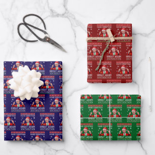 Trump Make Christmas Great Again Red Blue Green Wrapping Paper Sheet