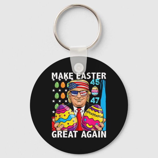 Trump Make Easter Great Again 45 47 Bunny Hunt Egg Key Ring (Front)