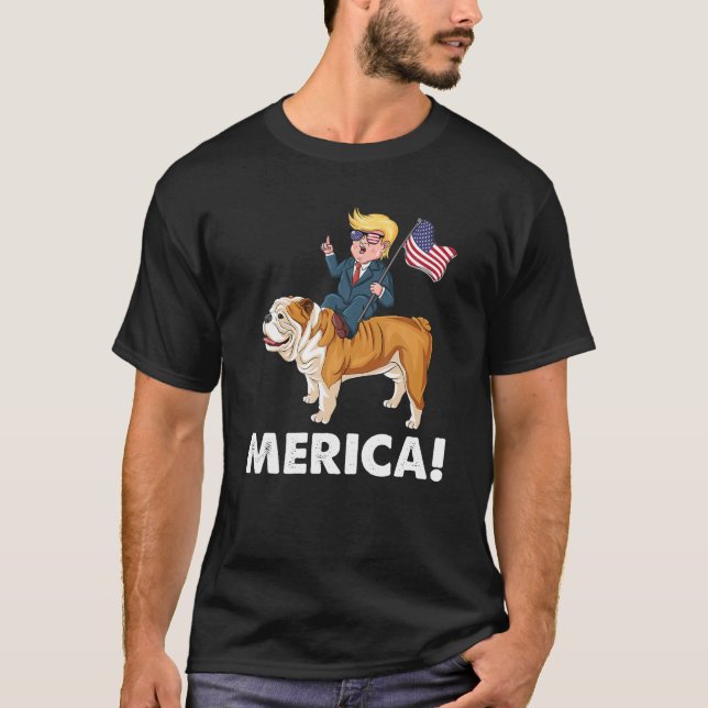 Trump Merica English Bulldog Dog American Hero 4Th T-Shirt (Front)