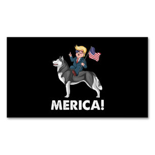 Trump Merica Siberian Husky Dog American Hero Magnetic Business Card