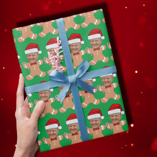 Trump Minimalist Custom Face Photo Gingerbread Wrapping Paper