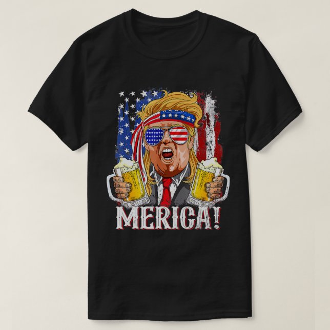 Trump Mullet 4th Of July USA American Flag Merica  T-Shirt (Design Front)