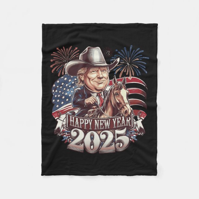Trump New Year 2025 Patriotic Horse Trump American Fleece Blanket (Front)