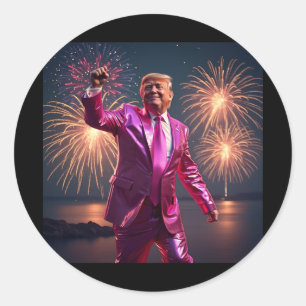 Trump New Year's Eve 2025 Vibrant Pink Suit Celebr Classic Round Sticker