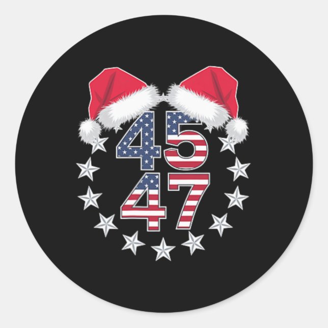 Trump On Back 45 47 President Usa Santa Hat Christ Classic Round Sticker (Front)