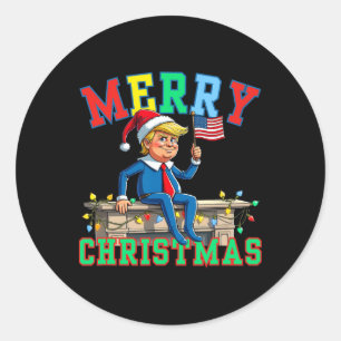 Trump On Shelf Funny Merry Christmas Elf Family Ma Classic Round Sticker