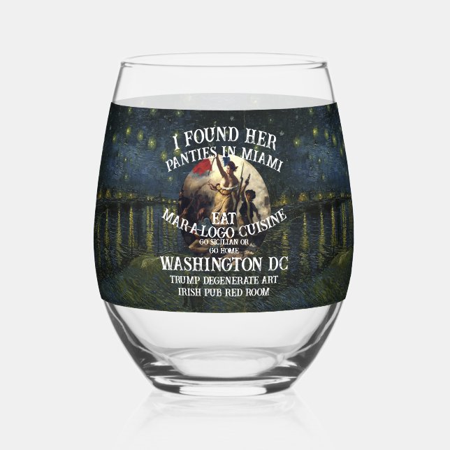 Trump Panties Miami Catholic Church White Stemless Wine Glass (Back)