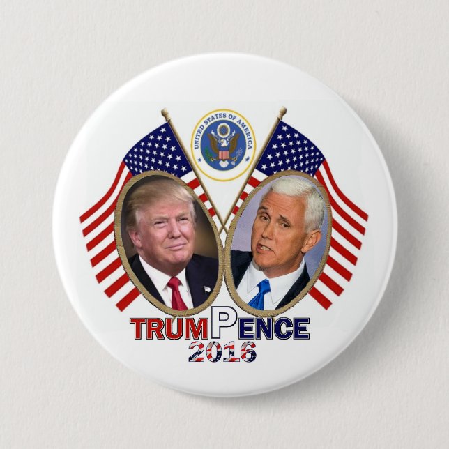 TRUMP PENCE 2016 7.5 CM ROUND BADGE (Front)