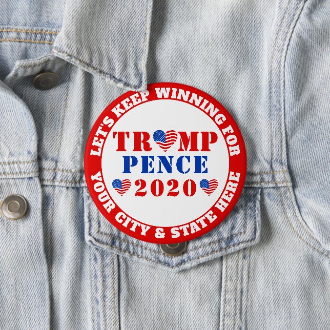 Trump Pence 2020 Election USA Lets Keep Winning 10 Cm Round Badge (In Situ)