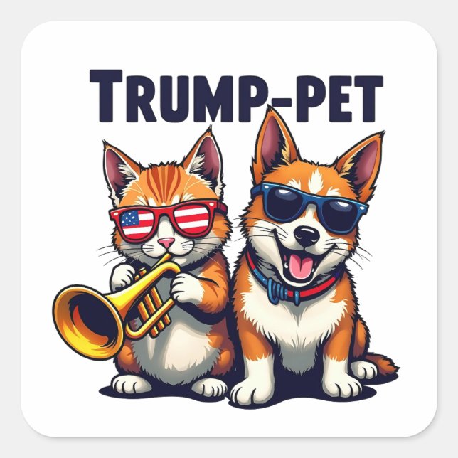 Trump pet Trump Make Our Pets Safe Again Trumpet Square Sticker (Front)