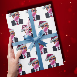 Trump Photo   Trump Blowing Bubble Gum Christmas Wrapping Paper